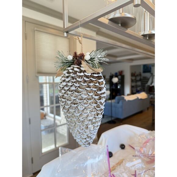 2 - 10” Huge Pinecone Ornaments Gold Frosted Shatterproof Christmas Rustic EUC - Picture 2 of 4